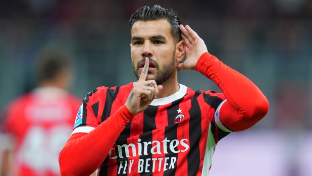 AC Milan?s Theo Hernandez celebrates after scoring 1-0 during the Serie A soccer match between Milan and Venezia at the San Siro Stadium in Milan, north Italy - Saturday, September 14, 2024. Sport - Soccer . (Photo by Spada/Lapresse)