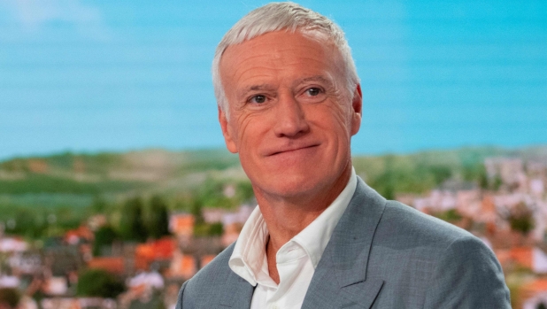 French national football team's head coach Didier Deschamps poses on the set of French TV channel TF1 for a pre-recording of a segment of the daily news show "Le 13h", in Boulogne-Billancourt, west of Paris, on January 6, 2025. France's 2018 World Cup-winning coach Didier Deschamps announced during this show recorded on January 6, 2025 and to be released on January 8, 2025 he will leave his post after the 2026 edition. "It will be 2026," Deschamps told French broadcaster TF1. "I have been there since 2012, it is planned that I will be there until 2026... the next World Cup. (Photo by Martin LELIEVRE / AFP)