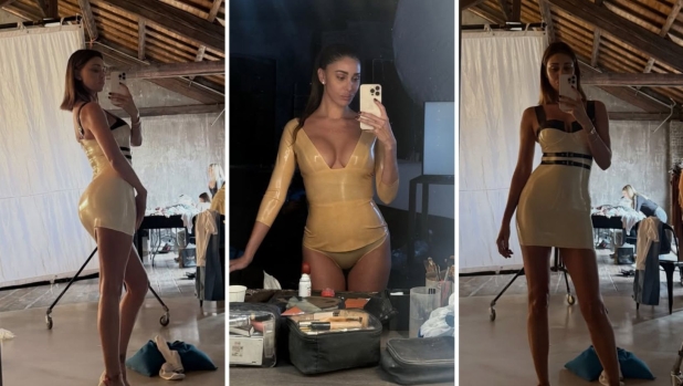 Belen Rodriguez ignora il gossip e posa in latex su Instagram