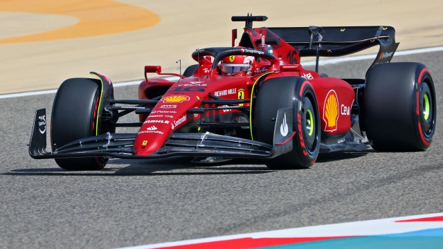 Ferrari's Monegasque driver Charles Leclerc drives during the first day of Formula One (F1) pre-season testing at the Bahrain International Circuit in the city of Sakhir on March 12, 2021. (Photo by Giuseppe CACACE / AFP)
