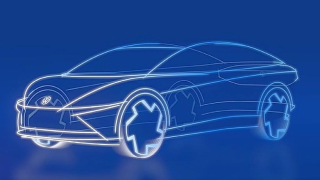 Un nuovo bozzetto della berlina elettrica Volkswagen Trinity, prevista per il 2026