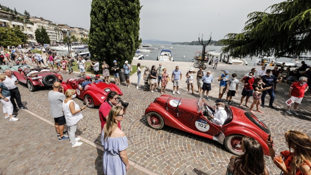 Vintage and historic cars of the Mille Miglia' vintage car rally's, near Salò (Brescia), Italy, 19 June 2021. The classic Mille Miglia (1,000 Miles) is a race from Brescia to Rome and back. ANSA/FABIO FRUSTACI