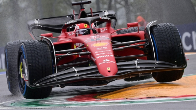 Ferrari's Monegasque driver Charles Leclerc drives during the first practice session at the Autodromo Internazionale Enzo e Dino Ferrari race track in Imola, Italy, on April 22, 2022,  ahead of the Formula One Emilia Romagna Grand Prix. (Photo by MIGUEL MEDINA / AFP)