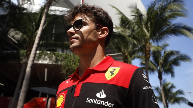 MIAMI, FLORIDA - MAY 06: Charles Leclerc of Monaco and Ferrari walks in the Paddock prior to practice ahead of the F1 Grand Prix of Miami at the Miami International Autodrome on May 06, 2022 in Miami, Florida.   Chris Graythen/Getty Images/AFP == FOR NEWSPAPERS, INTERNET, TELCOS & TELEVISION USE ONLY ==