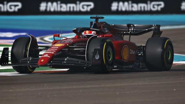 MIAMI, FLORIDA - MAY 06: Charles Leclerc of Monaco driving (16) the Ferrari F1-75 on track during practice ahead of the F1 Grand Prix of Miami at the Miami International Autodrome on May 06, 2022 in Miami, Florida.   Jared C. Tilton/Getty Images/AFP == FOR NEWSPAPERS, INTERNET, TELCOS & TELEVISION USE ONLY ==