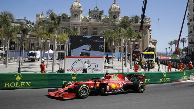 Ferrari driver Charles Leclerc of Monaco steers his car during the second free practice for Sunday's Formula One race, at the Monaco racetrack, in Monaco, Thursday, May 20, 2021. (AP Photo/Luca Bruno)