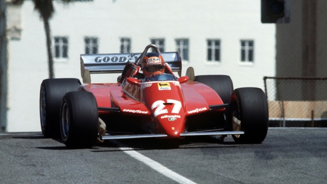 La Ferrari 126 C2 di Gilles Villeneuve durante il GP di Long Beach del 1982. Foto Ercole Colombo