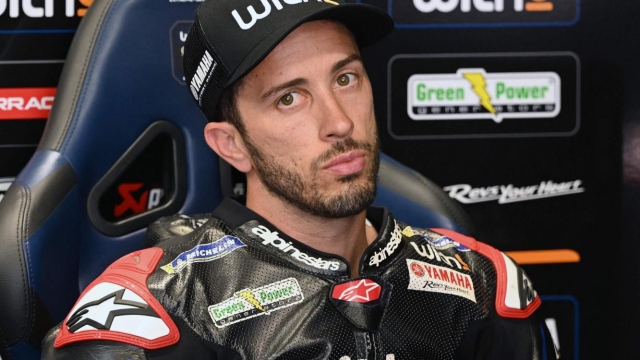Yamaha RNF Italian rider Andrea Dovizioso sits in the box during the second MotoGP free practice session of the Moto Grand Prix de Catalunya at the Circuit de Catalunya on June 3, 2022 in Montmelo on the outskirts of Barcelona. (Photo by LLUIS GENE / AFP)
