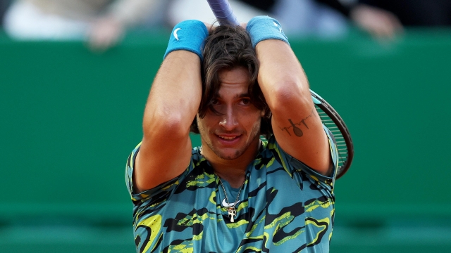 MONTE-CARLO, MONACO - APRIL 13:  Lorenzo Musetti of Italy celebrates after his three set victory against Novak Djokovic of Serbia in their third round match during day five of the Rolex Monte-Carlo Masters at Monte-Carlo Country Club on April 13, 2023 in Monte-Carlo, Monaco. (Photo by Clive Brunskill/Getty Images)