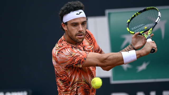 Marco Cecchinato of Italy in action during his men's singles second round match against Roberto Bautista Agut of Spain (not pictured) at the Italian Open tennis tournament in Rome, Italy, 14 May 2023. ANSA/RICCARDO ANTIMIANI