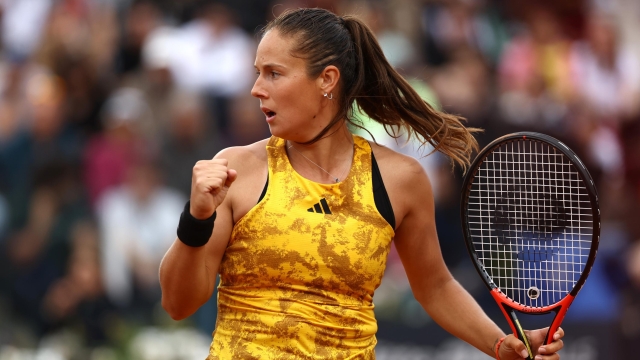 ROME, ITALY - MAY 15:  Daria Kasatkina celebrates a point in her women's singles quarter-final match against Jelena Ostapenko of Latvia during day eight of the Internazionali BNL D'Italia 2023 at Foro Italico on May 15, 2023 in Rome, Italy. (Photo by Alex Pantling/Getty Images)