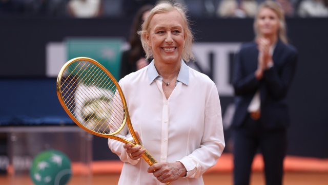 ROME, ITALY - MAY 21: Former tennis player Martina Navratilova is awarded with the "Golden Racket" prior to the men's singles final between Holger Rune of Denmark and Daniil Medvedev during day fourteen of the Internazionali BNL D'Italia 2023 at Foro Italico on May 21, 2023 in Rome, Italy. (Photo by Alex Pantling/Getty Images)