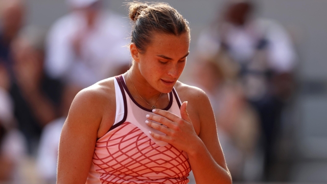 PARIS, FRANCE - JUNE 08: Aryna Sabalenka looks on against Karolina Muchova of Czech Republic during the Women's Singles Semi-Final match on Day Twelve of the 2023 French Open at Roland Garros on June 08, 2023 in Paris, France. (Photo by Clive Brunskill/Getty Images)