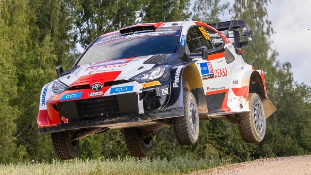 Kalle Rovanpera of Finland and his co-driver Jonne Halttunen compete in their Toyota Yaris Rally1 HYBRID during the Otepaa stage of the Rally Estonia, eighth round of the FIA World Rally Championship on July 22nd, 2023 near Tartu, Estonia. (Photo by Timo Anis / AFP)