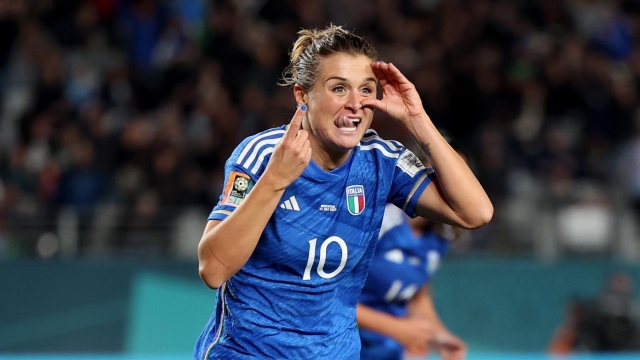 AUCKLAND, NEW ZEALAND - JULY 24: Cristiana Girelli of Italy celebrates after scoring her team's first goal during the FIFA Women's World Cup Australia & New Zealand 2023 Group G match between Italy and Argentina at Eden Park on July 24, 2023 in Auckland / T?maki Makaurau, New Zealand. (Photo by Phil Walter/Getty Images)
