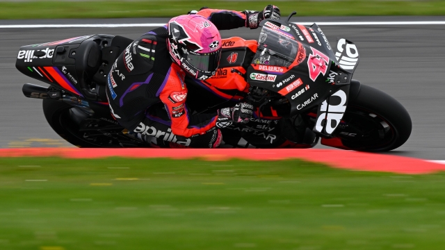 NORTHAMPTON, ENGLAND - AUGUST 06: Aleix Espargaro of Spain in action on his way to winning the MotoGP of Great Britain - Race at Silverstone Circuit on August 06, 2023 in Northampton, England. (Photo by Clive Mason/Getty Images)