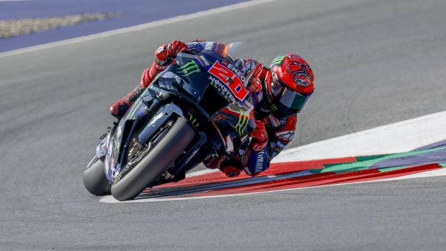 Monster Energy Yamaha MotoGP French rider Fabio Quartararo drives during the warm up of the MotoGP Austrian Grand Prix at the Red Bull Ring racetrack in Spielberg bei Knittelfeld, Austria, on August 20, 2023. (Photo by ERWIN SCHERIAU / APA / AFP) / Austria OUT