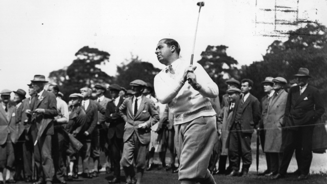 US golfer Walter Hagen (1892 - 1969) winner of the USPGA (1921, 1924 - 27) and Ryder Cup Captain (1927 - 1937 non playing captain in 1937) at Wentworth.  Original Publication: People Disc - HD0182   (Photo by Central Press/Getty Images)