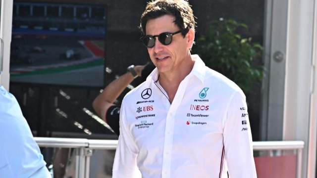 Mercedes' Austrian team principal Toto Wolff arrives for the Sprint Shootout at the Circuit of the Americas in Austin, Texas, on October 21, 2023, ahead of the United States Formula One Grand Prix. (Photo by Chandan Khanna / AFP)