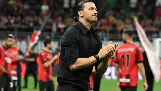 MILAN, ITALY - JUNE 04: Zlatan Ibrahimovic of AC Milan acknowledges the public during a farewell ceremony following the Italian Serie A match between AC Milan and Hellas Verona at Stadio Giuseppe Meazza on June 04, 2023 in Milan, Italy. Ibrahimovic's time at AC Milan is coming to an end following their last match of the season against Hellas Verona. (Photo by Claudio Villa/AC Milan via Getty Images)