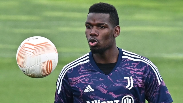 Juventus' Paul Pogba during training on the eve of the UEFA Europa League semi-final against Sevilla at the Continassa in Turin, Italy, 10 May 2023 ANSA/ALESSANDRO DI MARCO