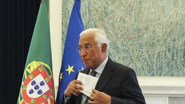 epa10962454 Portugal's Prime Minister Antonio Costa leaves after addressing the nation to announce he has submitted his resignation letter to the President of the Republic, at Sao Bento Palace in Lisbon, Portugal, 07 November 2023. Costa made the announcement after the Public Prosecutor's Office revealed that the prime minister was the subject of an autonomous investigation by the Supreme Court of Justice into lithium and hydrogen projects.  EPA/JOSE SENA GOULAO