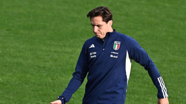 Italian player Federico Chiesa during a training session of the Italian national soccer team at the Coverciano traning centre near Florence, Italy, 14 November 2023. ANSA/CLAUDIO GIOVANNINI