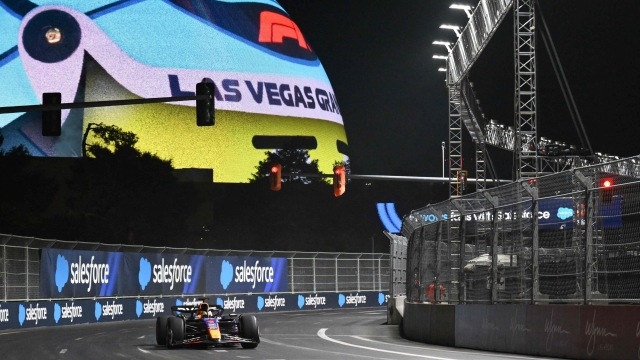 Red Bull Racing's Dutch driver Max Verstappen races during the second practice session for the Las Vegas Grand Prix on November 17, 2023, in Las Vegas, Nevada. (Photo by ANGELA WEISS / AFP)