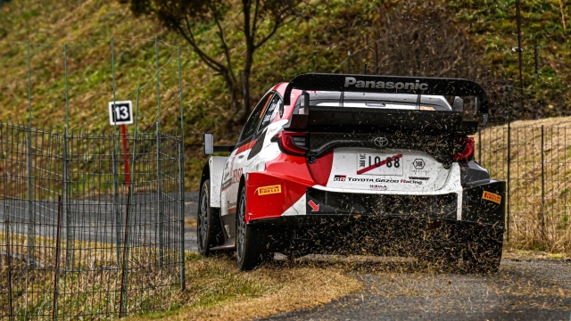 TOYOTA, JAPAN - NOVEMBER 18: Sebastien Ogier of France and Vincent Landais of France compete with their Toyota Gazoo Racing WRT Toyota GR Yaris Rally1 Hybrid during Day three of the FIA World Rally Championship Japan on November 18, 2023 in Toyota, Japan. (Photo by Massimo Bettiol/Getty Images)