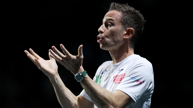 MALAGA, SPAIN - NOVEMBER 23: Filippo Volandri of Italy reacts during the Quarter-Final match against Botic van de Zandschulp of the Netherlands in the Davis Cup Final at Palacio de Deportes Jose Maria Martin Carpena on November 23, 2023 in Malaga, Spain. (Photo by Clive Brunskill/Getty Images for ITF)
