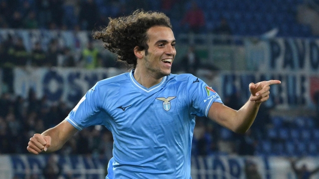 SS Lazio's Matteo Guendouzi celebrates after scoring the 1-0 goal during the Italian Cup round of 16 soccer match between SS Lazio and Genoa CFC at the Olimpico stadium in Rome, Italy, 05 December 2023 .  ANSA/ETTORE FERRARI