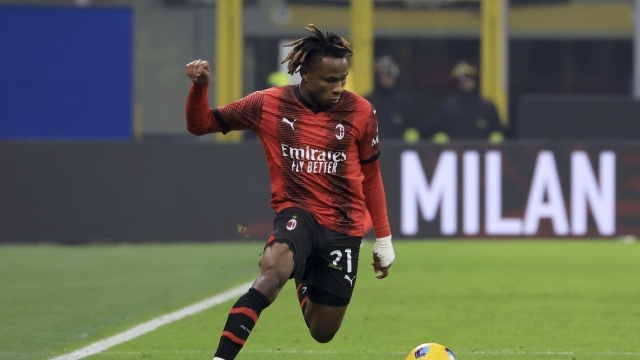 MILAN, ITALY - JANUARY 02: Samuel Chukwueze of AC Milan in action during the Coppa Italia Round of Sixteen match between AC Milan and Cagliari Calcio on January 02, 2024 in Milan, Italy. (Photo by Giuseppe Cottini/AC Milan via Getty Images )