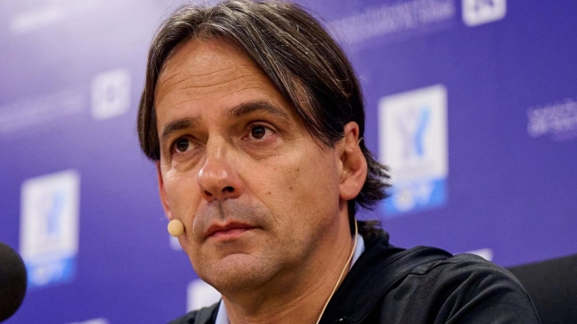 RIYADH, SAUDI ARABIA - JANUARY 18: Head coach Simone Inzaghi of FC Internazionale speaks with the media prior to the semifinal Italian EA Sports FC Supercup at Al Awwal Stadium on January 18, 2024 in Riyadh, Saudi Arabia. (Photo by Mattia Ozbot - Inter/Inter via Getty Images)