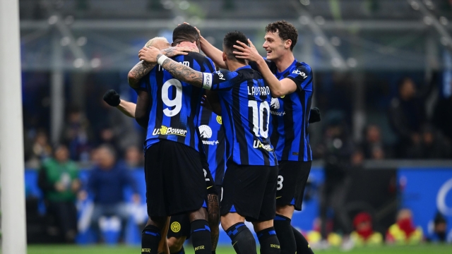 MILAN, ITALY - FEBRUARY 04:  The players of FC Internazionale celebrate as Federico Gatti of Juventus (not pictued) scores an own-goal during the Serie A TIM match between FC Internazionale and Juventus - Serie A TIM  at Stadio Giuseppe Meazza on February 04, 2024 in Milan, Italy. (Photo by Mattia Pistoia - Inter/Inter via Getty Images)