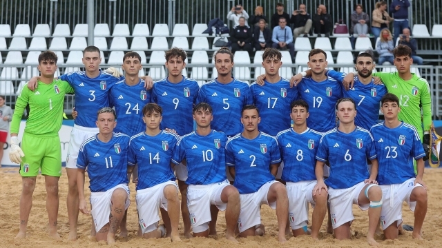 TIRRENIA, ITALY - OCTOBER 19: Italy poses for a team photo during the friendly match between Italy and Spain on October 19, 2023 in Tirrenia, Italy. (Photo by Gabriele Maltinti/Getty Images)