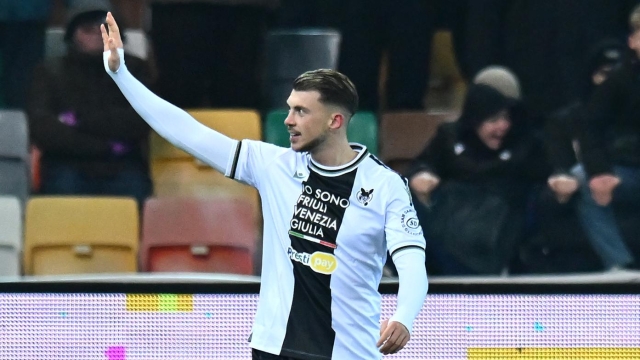 UDINE, ITALY - JANUARY 20: Lazar Samardzic of Udinese Calcio celebrates scoring his team's first goal during the Serie A TIM match between Udinese Calcio and AC Milan at Dacia Arena on January 20, 2024 in Udine, Italy. (Photo by Alessandro Sabattini/Getty Images)