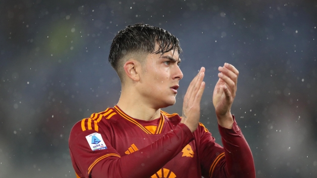 ROME, ITALY - FEBRUARY 10: Paulo Dybala of AS Roma shows appreciation to the fans following the Serie A TIM match between AS Roma and FC Internazionale at Stadio Olimpico on February 10, 2024 in Rome, Italy. (Photo by Paolo Bruno/Getty Images)
