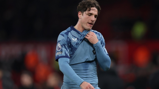 MANCHESTER, ENGLAND - DECEMBER 26: Nicolo Zaniolo of Aston Villa reacts during the Premier League match between Manchester United and Aston Villa at Old Trafford on December 26, 2023 in Manchester, England. (Photo by Nathan Stirk/Getty Images)