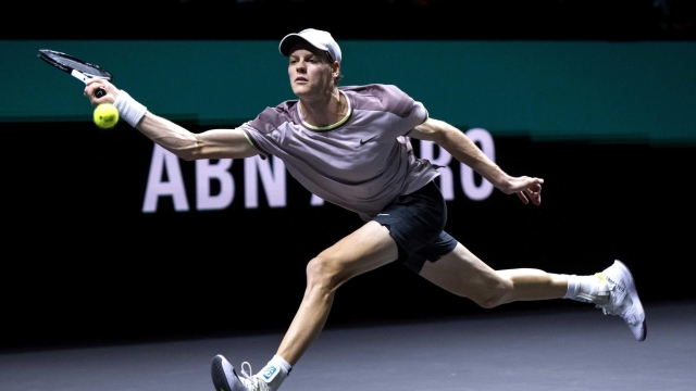 epa11163954 Jannik Sinner of Italy in action against Alex de Minaur of Australia  during their final match at the ABN AMRO Open tennis tournament at Ahoy indoor arena in Rotterdam, the Netherlands, 18 February 2024.  EPA/SANDER KONING
