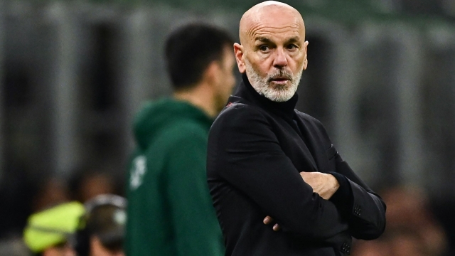 AC Milan's Italian coach Stefano Pioli looks on during the UEFA Europa League match, Round of 16, 1st leg, between AC Milan and SK Slavia Prague at the San Siro Stadium in Milan on March 7, 2024. (Photo by GABRIEL BOUYS / AFP)