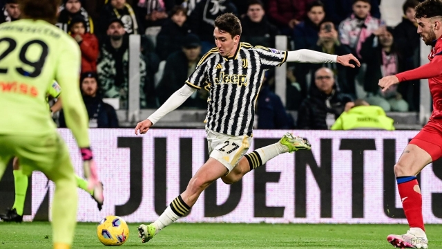 Juventus' Andrea Cambiaso  makes an attempt to score   during the Serie A soccer match between Juventus and Atalanta at the Allianz Stadium in Torino, north west Italy - Sunday, March 10, 2024. Sport - Soccer . (Photo by Marco Alpozzi/Lapresse)
