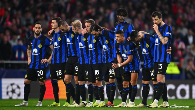 MADRID, SPAIN - MARCH 13:  Players of FC Internazionale reacts during the UEFA Champions League 2023/24 round of 16 second leg match between Atlético Madrid and FC Internazionale at Civitas Metropolitano Stadium on March 13, 2024 in Madrid, Spain. (Photo by Mattia Ozbot - Inter/Inter via Getty Images) (Photo by Mattia Ozbot - Inter/Inter via Getty Images)