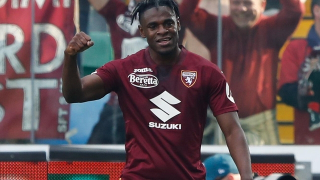 UDINE, ITALY - MARCH 16: Duvan Zapata of Torino celebrates scoring a goal during the Serie A TIM match between Udinese Calcio and Torino FC at Bluenergy Stadium on March 16, 2024 in Udine, Italy. (Photo by Timothy Rogers/Getty Images)