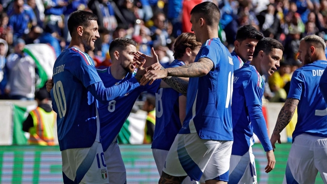 HARRISON, NEW JERSEY - MARCH 24: Giacomo Raspadori #10 of Italy reacts after a goal during the first half of the International Friendly between Ecuador and Italy at Red Bull Arena on March 24, 2024 in Harrison, New Jersey.   Adam Hunger/Getty Images/AFP (Photo by Adam Hunger / GETTY IMAGES NORTH AMERICA / Getty Images via AFP)