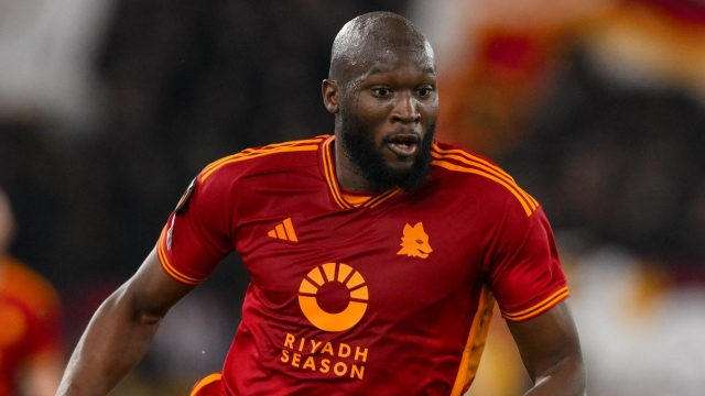 ROME, ITALY - MARCH 07: Romelu Lukaku of AS Roma during the UEFA Europa League 2023/24 round of 16 first leg match between AS Roma and Brighton & Hove Albion at Stadio Olimpico on March 07, 2024 in Rome, Italy. (Photo by Fabio Rossi/AS Roma via Getty Images)