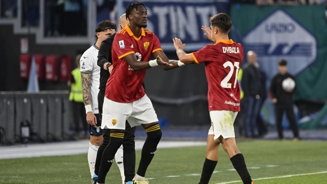 RomaÕs Tammy Abraham (L) returns to the pitch after a long injury during the Serie A soccer match between AS Roma and SS Lazio at the Olimpico stadium in Rome, Italy, 6 April 2024. ANSA/RICCARDO ANTIMIANI