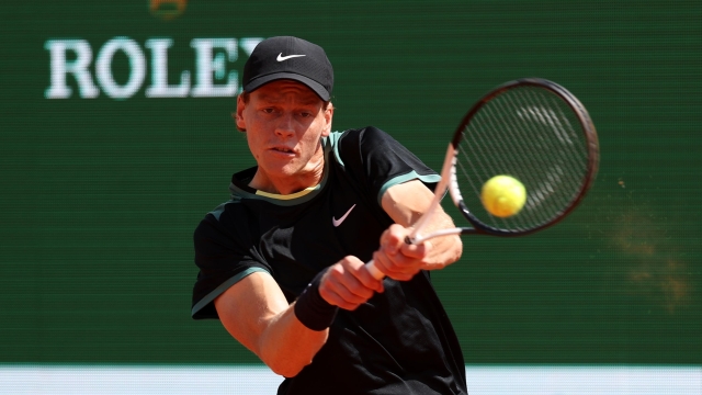 MONTE-CARLO, MONACO - APRIL 10: Jannik Sinner of Italy plays a backhand against Sebastian Korda of United States during the Men's Singles Second Round match on day four of the Rolex Monte-Carlo Masters at Monte-Carlo Country Club on April 10, 2024 in Monte-Carlo, Monaco. (Photo by Julian Finney/Getty Images)