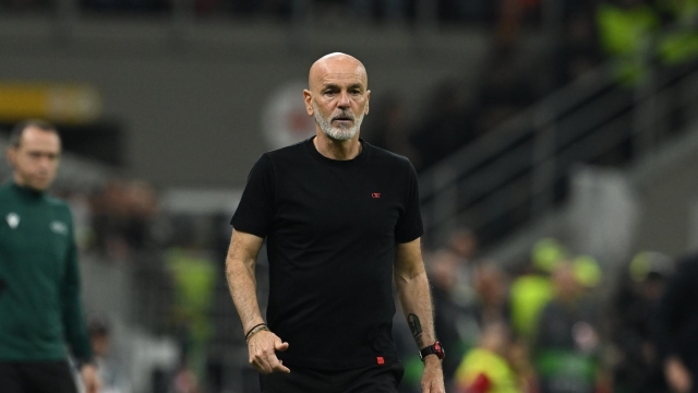 MILAN, ITALY - APRIL 11:  Head coach of AC Milan Stefano Pioli reacts durin the UEFA Europa League 2023/24 Quarter-Final first leg match between AC Milan and AS Roma at Stadio Giuseppe Meazza on April 11, 2024 in Milan, Italy. (Photo by Claudio Villa/AC Milan via Getty Images)