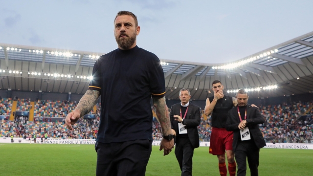 Roma’s head coach Daniele De Rossi during the Serie A soccer match between Udinese and Roma at the Bluenergy Stadium in Udine, north east Italy - Sunday, April 14, 2024. Sport - Soccer (Photo by Andrea Bressanutti/Lapresse)