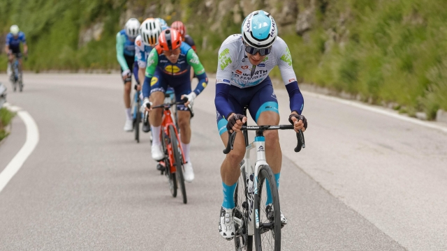 Tour of the Alps 2024 - 47th Edition - 4th stage Laives - Borgo Valsugana 141,3 km - 18/04/2024 - Antonio Tiberi (ITA - Bahrain - Victorious) - Juan Pedro Lopez (ESP - Lidl - Trek) - photo Massimo Fulgenzi/SprintCyclingAgency©2024